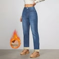 thumbnail image 5 of Rotm Fleece-Lined Jeans Women's Fleece Lined Jeans Women Straight Leg Winter Fleece Lined Pants High Waist Lined Jeans Heated Wide Leg Jeans Blue,L, 5 of 7