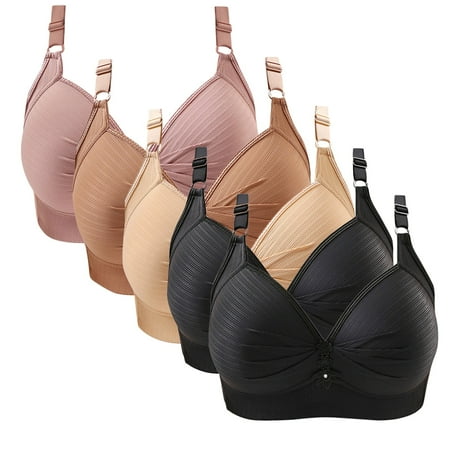 YFNNUP Women s Plus Size Bra Full Coverage Seamless Solid Bras Comfortable Wirefree Bralette Pleated Stretchable Staps 5pc Lingerie