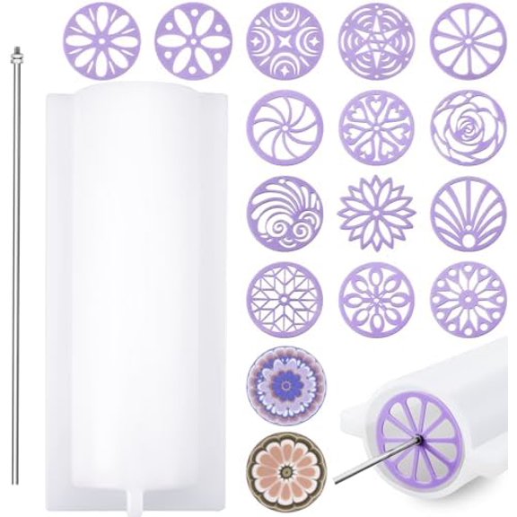 Tessco 16 Pcs Soap Kaleidoscope Pull Through Mold Big Silicone Tube Column Mold Embed Molds Making Supplies with 14 Flower Templates Swirl Tool 11.8'' Stick for DIY Soap Candle Cake Making