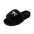thumbnail image 2 of uublik Women's Fuzzy Slippers Cute Bow House Slippers for Women Soft Cozy Indoor Outdoor Lightweight House Shoes, Black, 2 of 7