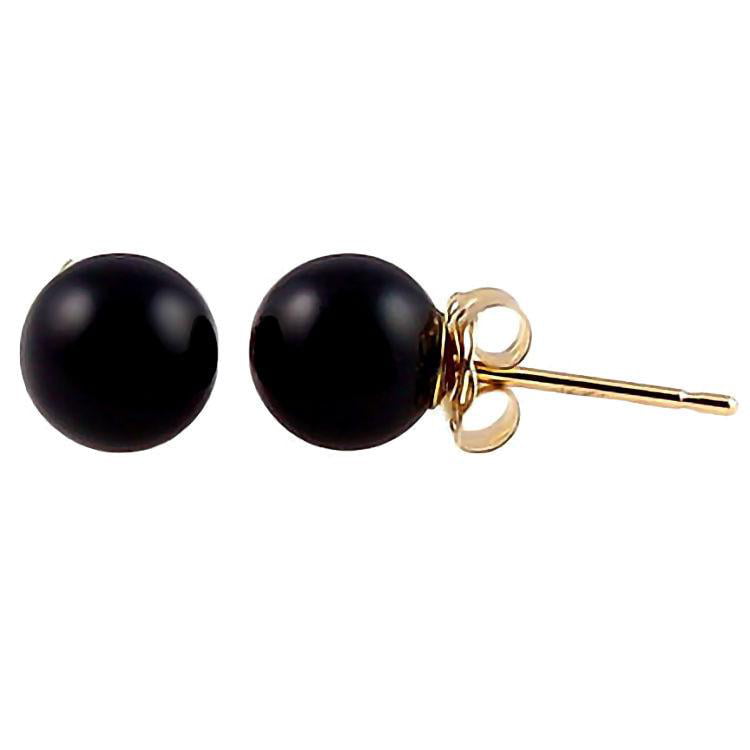 6 mm Natural Onyx Ball Stud Earrings in 14K Gold 