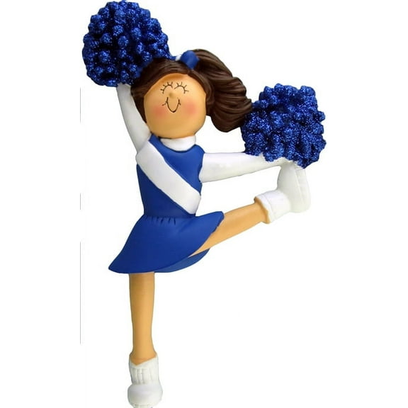 Cheerleader Blue Uniform Brown Personalized  Christmas Ornament DO-IT-YOURSELF