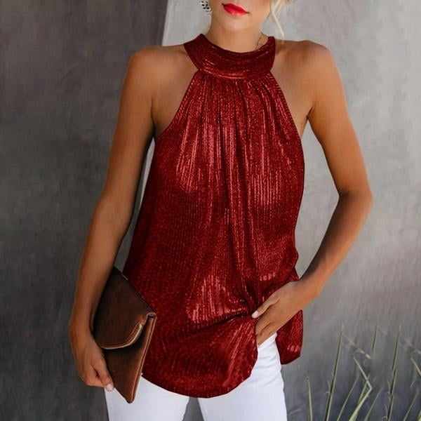 Womens Umbilical Knit Vest Beaded Openwork Lace Sleeveless Sweater Top