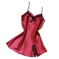 thumbnail image 3 of Camisón de encaje con cuello en V y espalda descubierta, camisón sedoso, ropa de dormir para mujer, rojo vino, XXL seitruly AP001175-05B, 3 of 7
