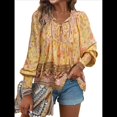 thumbnail image 1 of Blusa Informal con Cuello en V para Mujer, Holgada, con Estampado Floral, de Larga, para Playa. Amarillo M, 1 of 10