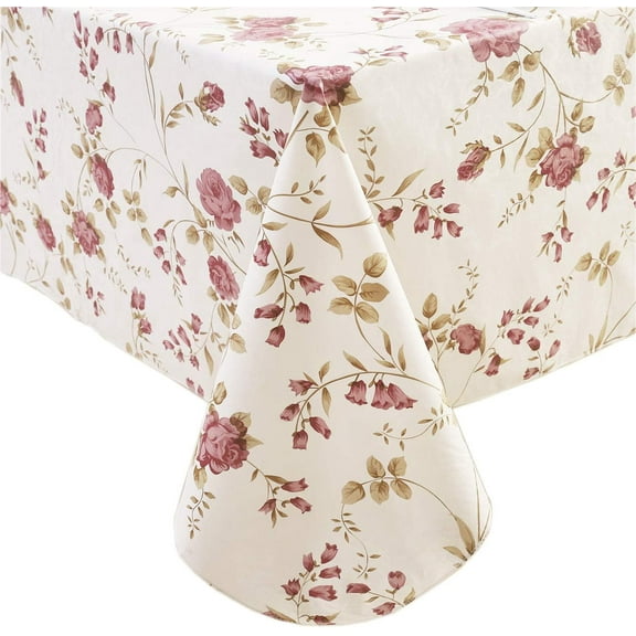ComfiTime Vinyl Tablecloth - 54 x 54 Wipeable Plastic Table Cover, Flannel-Backed, Waterproof, Easy-Clean, Vintage Rose