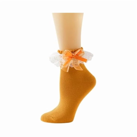 Eryueer Lace Ruffle Frilly Ankle Socks for Women - Cute Kawaii Lolita Socks with Bow