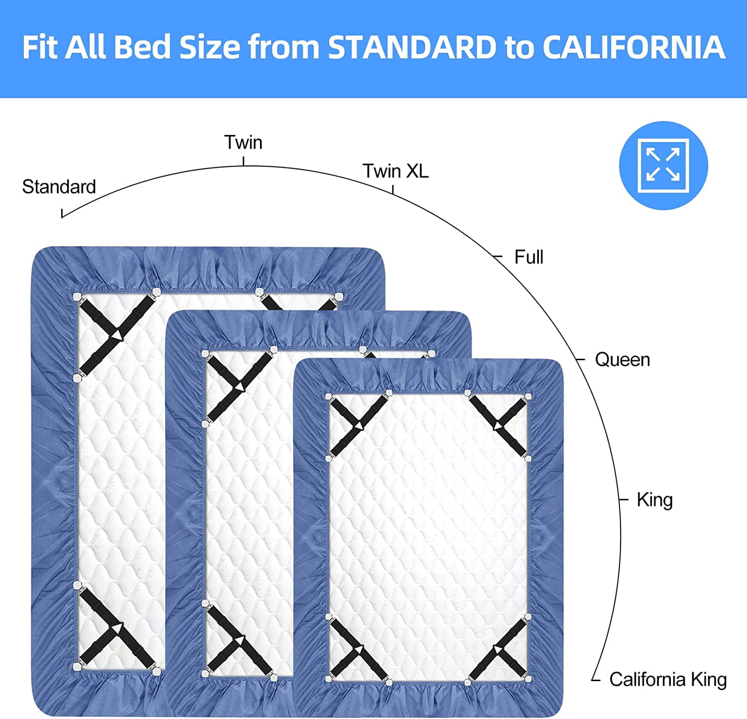 Gorilla Grip Bed Sheet Straps, Adjustable Elastic Fasteners with Metal  Clips, Keep in Place Fitted Bedding Holder, Easy Install Suspenders  Mattresses