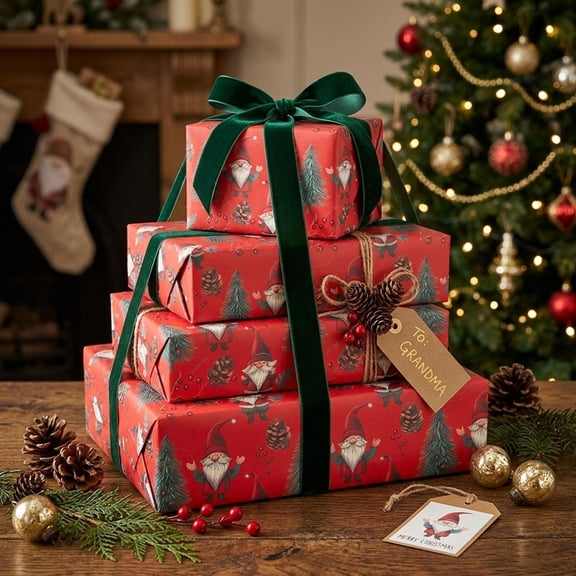 Aonerit 29 In Christmas Wrapping Paper Roll,Santa Claus Christmas Wrapping,Classic Pine Leaf Design For Holiday Gift
