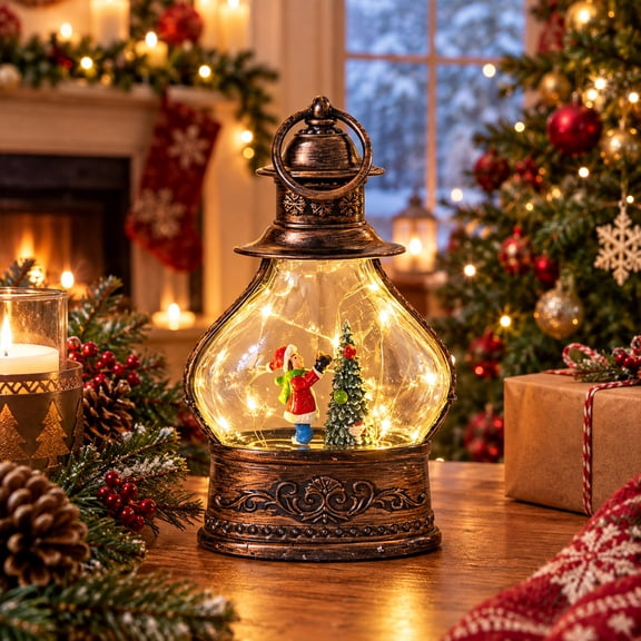 Fall Christmas Decorations Indoor Outdoor Under 10$ Clearance! Christmas LED Lanterns Decor Ornament Vintage Hanging Lamp With Santa Snowman Reindeer Inside Warm Light Tabletop Home Party Decoration