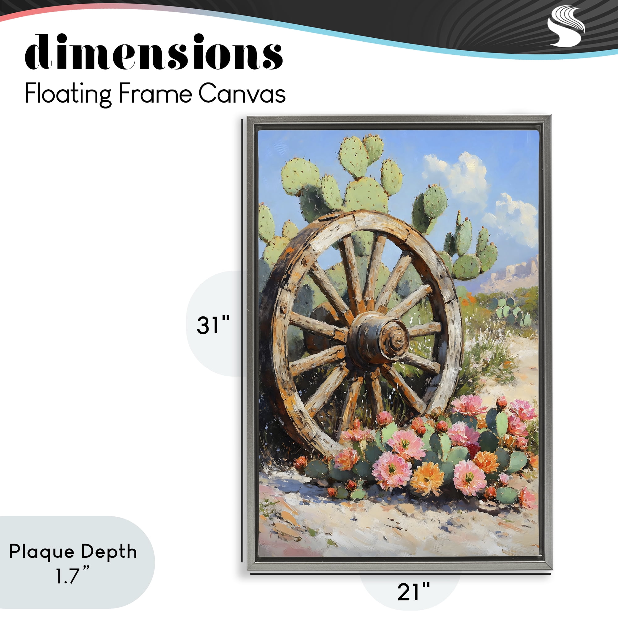 Stupell Industries Wagon Wheel Among Cactus Gray Framed Floater Canvas Wall Art, design by Franklyn Gregory