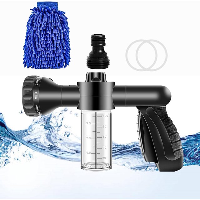 Pistolet d'Arrosage de Jardin 8 Modèles Réglables pour Tuyau d'Arrosage, Tête de Pistolet d'Arrosage avec Réservoir de Savon, Pistolet à Mousse pour Lavage de Voiture de Jardin