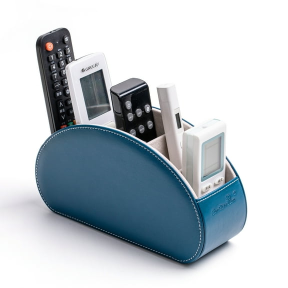 Remote Control Holders Organizer Box with 5 Compartment PU Leather Multi-functional Office Desk Storage Caddy Store Tv Remote for Media Player,Brush,Pencil,Glassees&Office Supplies
