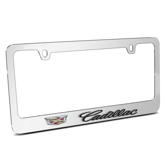 Cadillac Crest Logo 3D Embossed Letters on Mirror Chrome Metal License Plate Frame