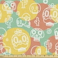 thumbnail image 1 of Dia De Los Muertos Upholstery Fabric by the Yard, Outline Calaveras on Grunge Round Pattern Background, Decorative Fabric for DIY and Home Accents, 5 Yards, Sea Green Mustard by Ambesonne, 1 of 4