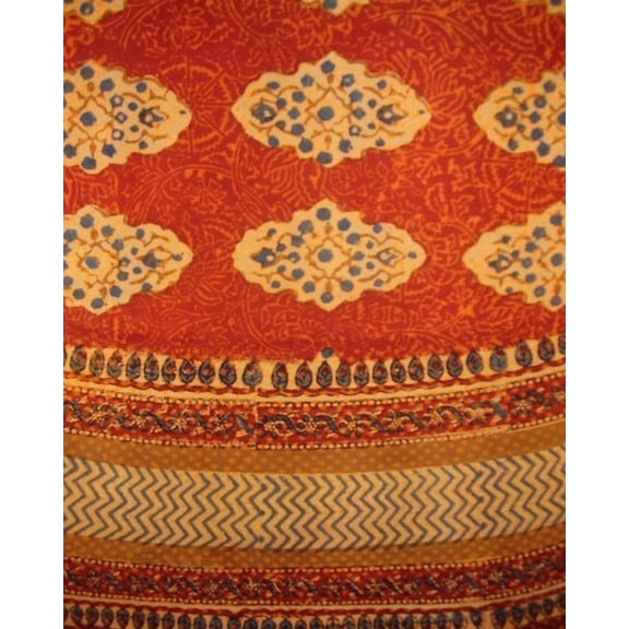 Kensington Block Print Round Cotton tablecloth 72" Red Orange