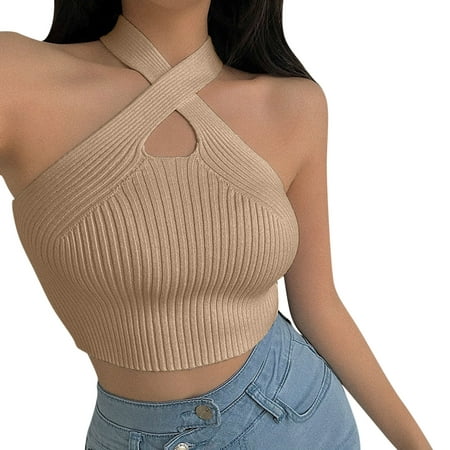 

Vest Crop Top Women Halter Tops Strappy Tank TopsFemale Knitted Off Shoulder Crop Tops For Beach Tops for Women plus Size Fitted Camisole Women Base Adjustable Camisoles for Women And Corset Top