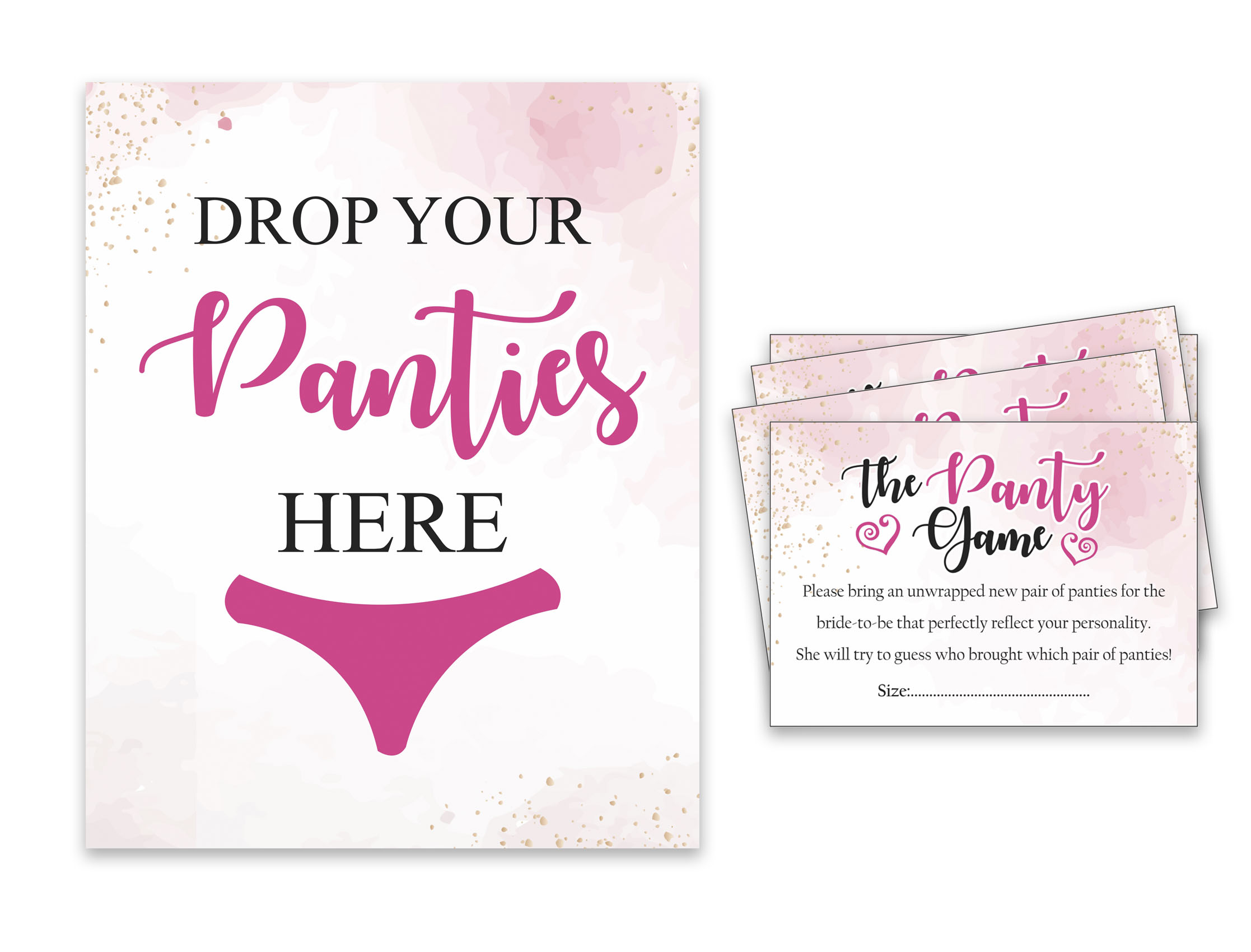 Inkdotpot Bridal Shower Game 1 Sign+ 30 Size CardsWhite Watercolor