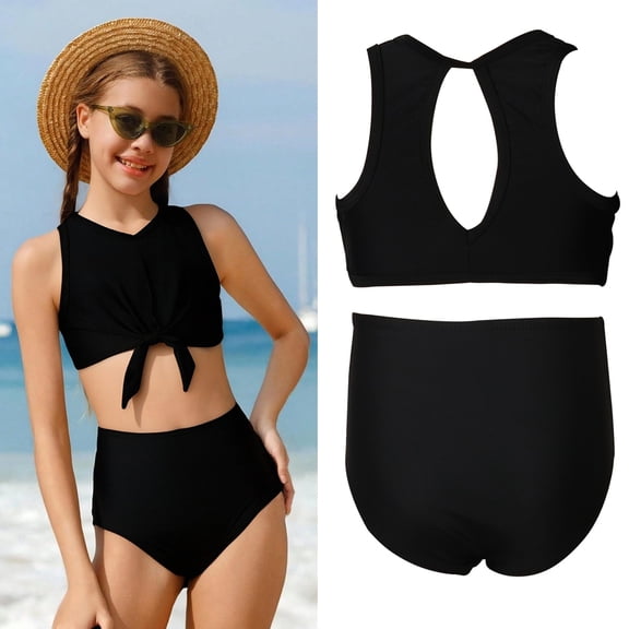 Swimsuit for Kids Quick Dry 2 Piece Bathing Suits with Chest Pad Swim Suit for Girls 9-10 Years