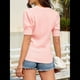 thumbnail image 4 of Suéter de Corta Abullonada para Mujer, Informal, de Verano, con Cuello Redondo, Blusa de Punto Acanalado. Rosa M, 4 of 5