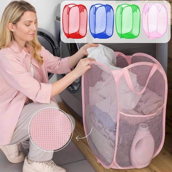 4Pcs Foldable Laundry Hamper under $5! Kadlawus Foldable Mesh Laundry Basket, Collapsible Clothes Hamper with Side Pocket, Portable Dirty Clothes Bag, Breathable Storage Organizer with Handles