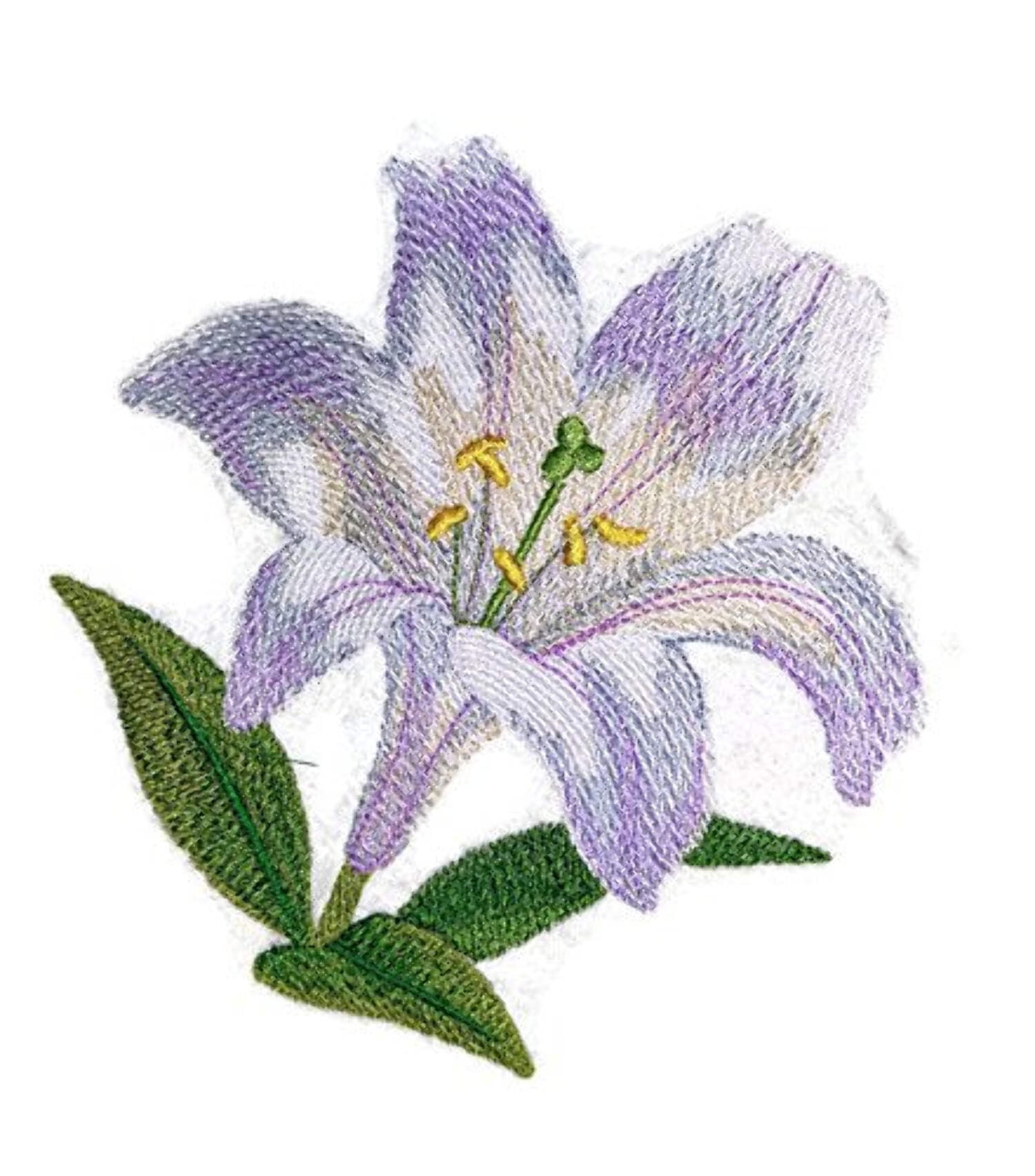Custom and Unique Water Color Blooms and Butterflies [Watercolor White Lily Bloom] Embroidered Iron on/Sew Patch [5.34" 4.85"]