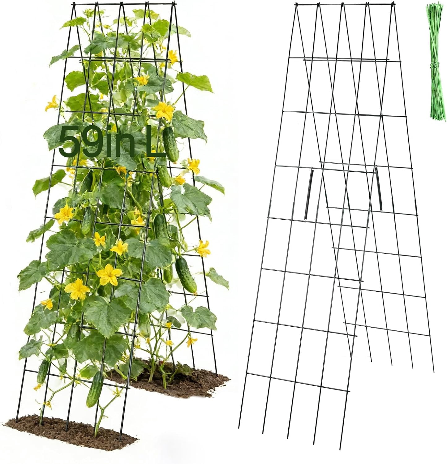 2Sets Stable Cucumber Trellis - 39.3" L x15.7'' W Foldable Garden Trellis for Raised Bed, A-Frame Metal Plant Support Trellis with Ties for Bean Raspberry Squash Climbing Plants Outdoor