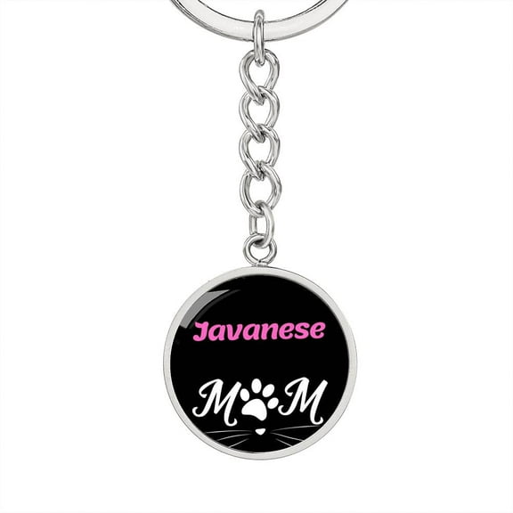 Javanese Cat Mom Keychain Stainless Steel or 18k Gold Circle Pendant
