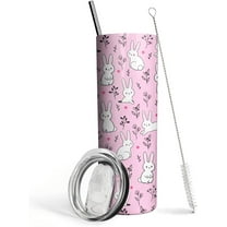 Cute Bunny Tumbler with Lid and Straw- Bunny Gifts for Women Girls- Pink Kawaii Rabbit Bunny Coffee Mug, Cups, Skinny Tumbler, Water Bottle- Thermal Insulated Tumblers 20 Oz -Birthday, Easter Gifts
