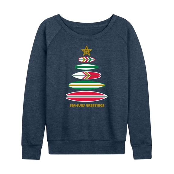 Instant Message - Sea Suns Geetings Surfboard Tree Christmas - Women's Lightweight French Terry Long Sleeve Shirt