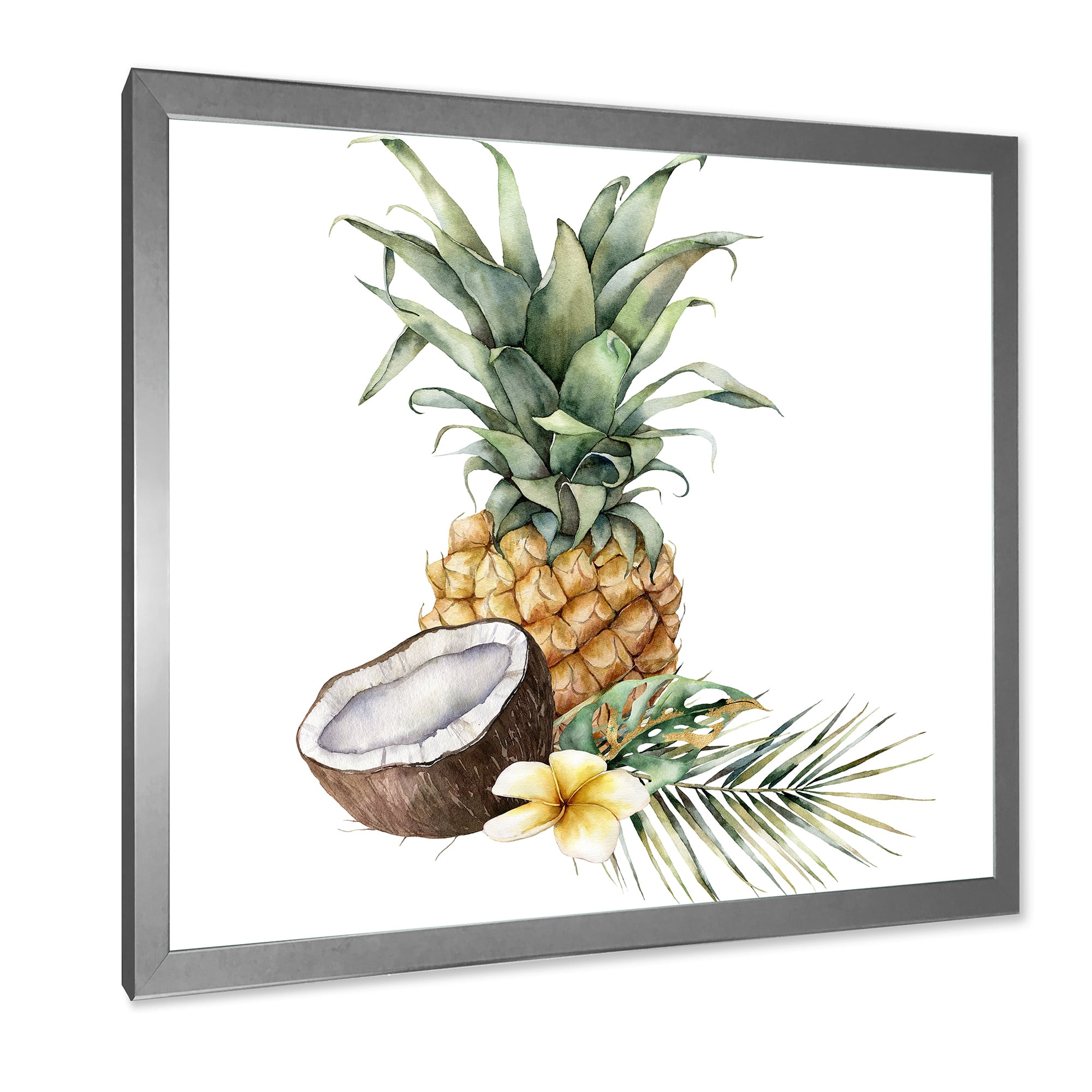 Designart 'Pineapple With Plumeria Coconut and Palm Leaves' Traditional Framed Art Print