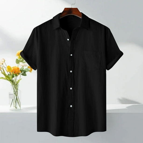 pstuiky camiseta de hombre, Camisa informal de manga corta con cuello vuelto y cuello redondo de color liso para hombre camisetas de hombre l