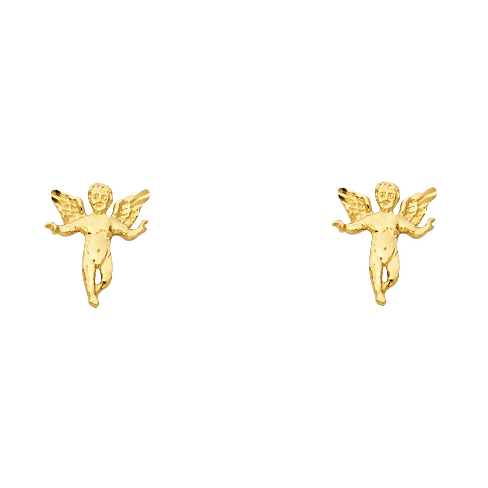 14k Yellow Gold Winged Cherub Stud Angel Baby Catholic Christian Jesus