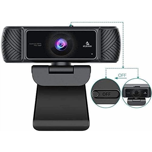N680E 1080P Webcam with Ring Light, Privacy Cover and Dual Microphone, Advanced Auto-, Adjustable Brightness, Streaming Web Camera for Zoom Skype Facetime, PC Laptop Desktop