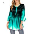 thumbnail image 2 of Dalazy Gradient Color T Shirt Women Casual Button Gradient T Shirt Round Collar Ruffle Sleeve Blouse Swing Loose Top, 2 of 3