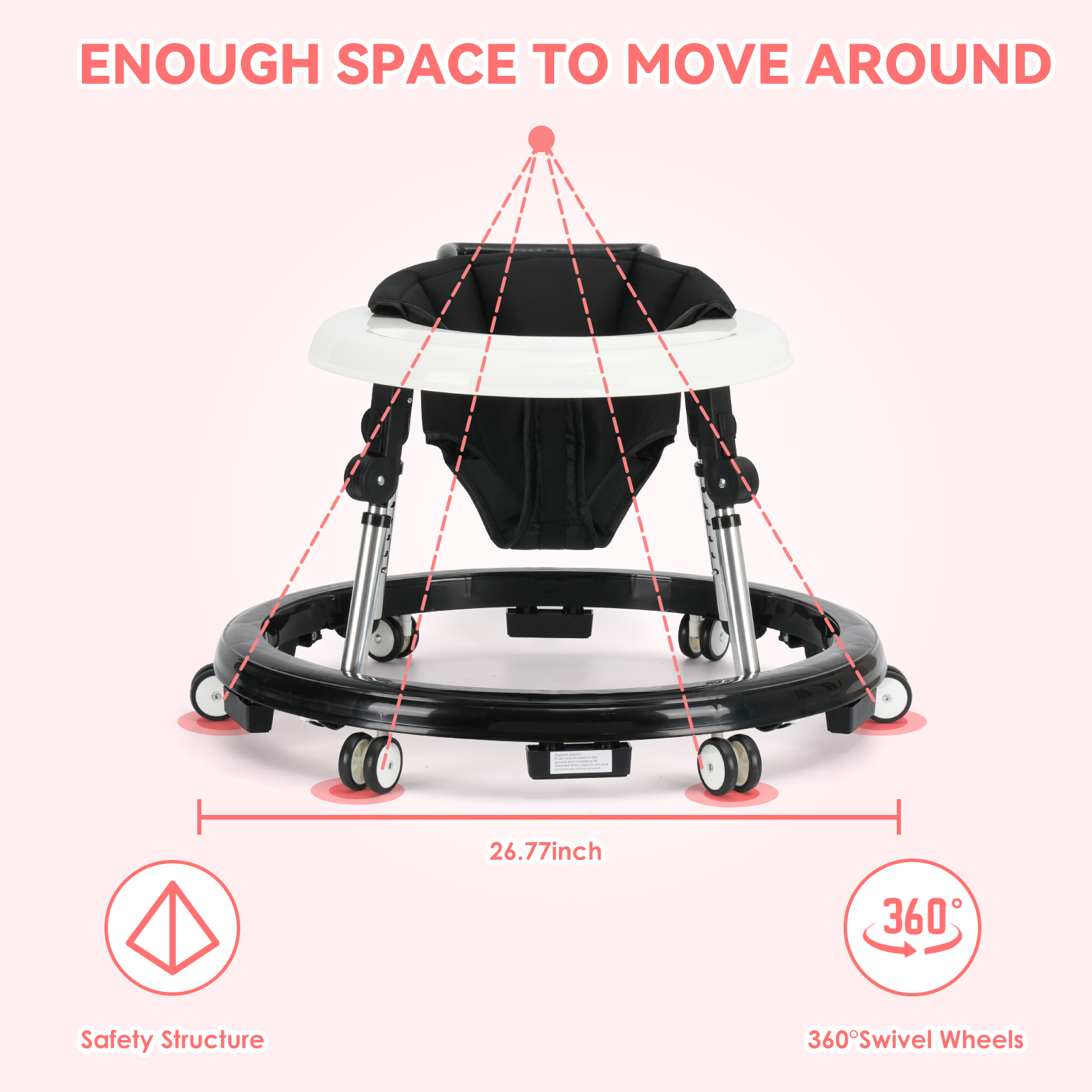 Poitik Portable Baby Walker, One-Touch Foldable, 9-Stage Height Adjustment photo 4