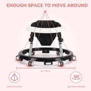 Portable Baby Walker for 6-18 Months | One-Touch Foldable Design with Non-Slip Wheels, 9-Stage Height Adjustment, Black