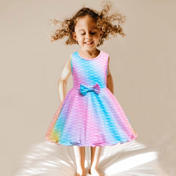 SDJMa Toddler Baby Kids Girls Sleeveless Mermaid Bow Skirt Dress Princess Dress
