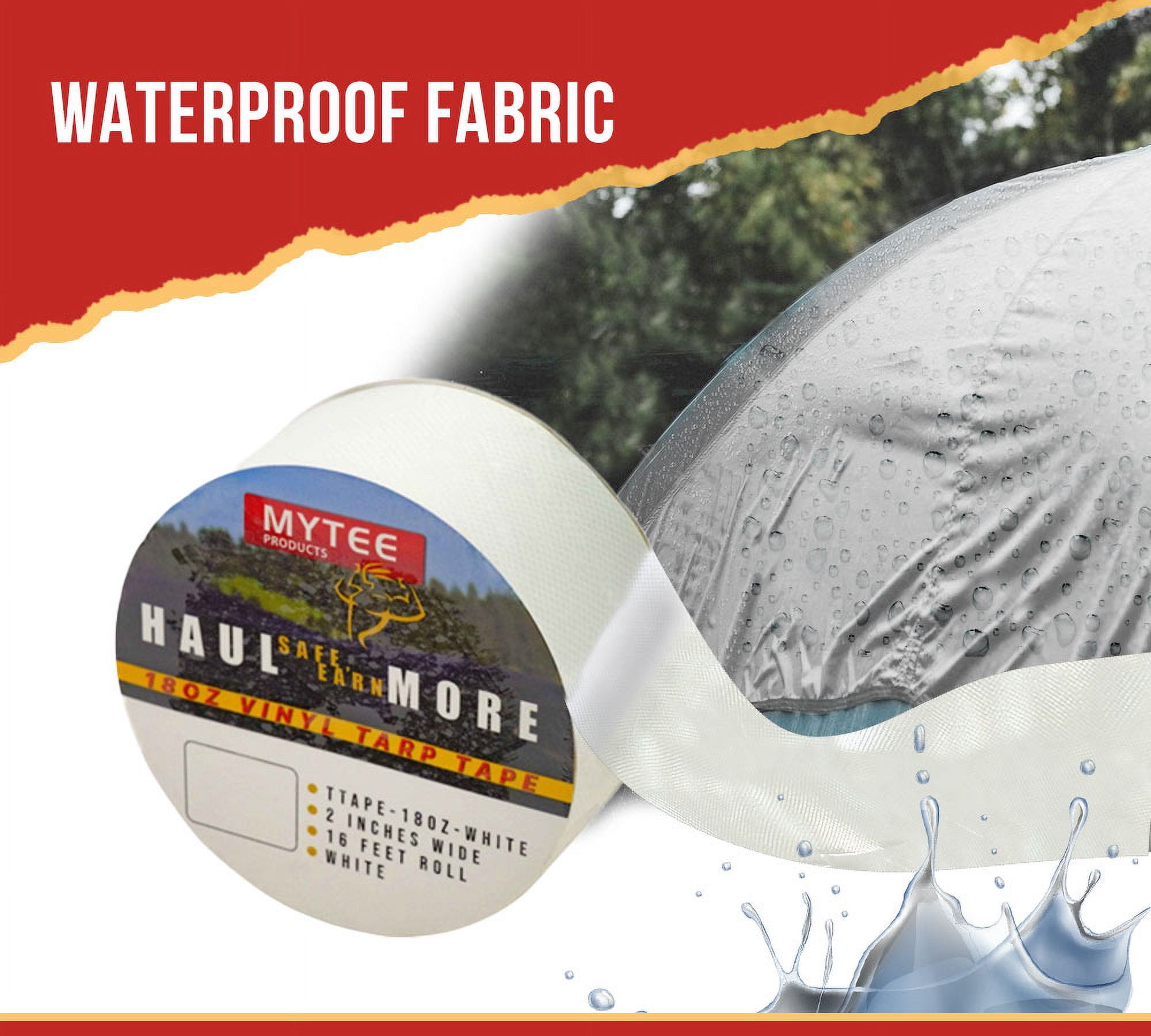 18 oz Waterproof White Vinyl Tarp Repair Tape 2 Inch x 16 FT with Heavy Duty Adhesive Backing - Tarp Patch Kit, Tarp Repair Kit