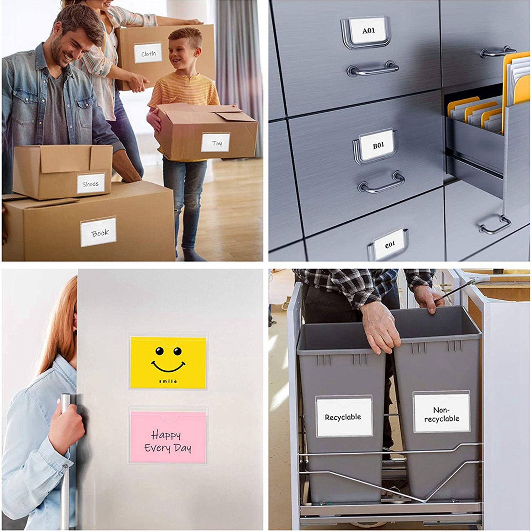 300 Pack 3.5 x 4.7 Inches Self-Adhesive Label Holder Card Pockets Label Holder Clear Plastic Library Card Holder