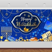 Hanukkah Decorations-Happy Hanukkah Backdrop Blue Hanukkah Banner Blue and Gold Fabric Jewish Chanukah Party Background for Jewish Festival Holiday Hanukkah Party Supplies