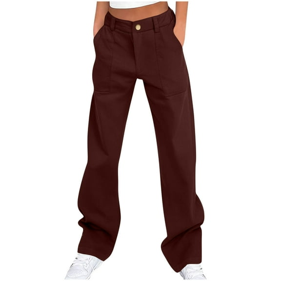 Atogsazn Women's Cargo Pant Casual Button Baggy Wide Leg Pants High Waist Sweatpant Trouser with Pocket Wine S Fashion