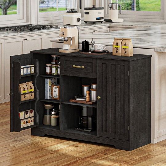 Coffee Bar, Aiho 45" Kitchen Storage Cabinet, Sideboard Buffet Cabinet with 14 Shelves, 1 Drawer - Black