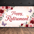thumbnail image 5 of Floral Design Happy Retirement Banner Butterfly Accent Retirement Backdrop Pink Red Roses Celebration Banner for Retirement Party Office Celebration Family Gathering, 5 of 9
