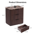 thumbnail image 2 of Hvoonc 25.3" Tall Set of 2 Modern Fluted Nightstands, 2in Thicker Walnut 3 Drawer Bedside Tables, Faux Marble Top and Rounded Corners, 2 of 6