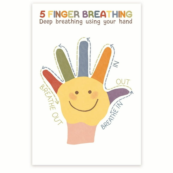 5 Finger Breathing Poster - 5-4-3-2-1 Grounding Technique - Stress Management Poster - Mental Wellness Poster - Coping - 12 x 18 Inch Poster - Unframed - Premium 100lb Gloss - Made In USA - BMCP0401