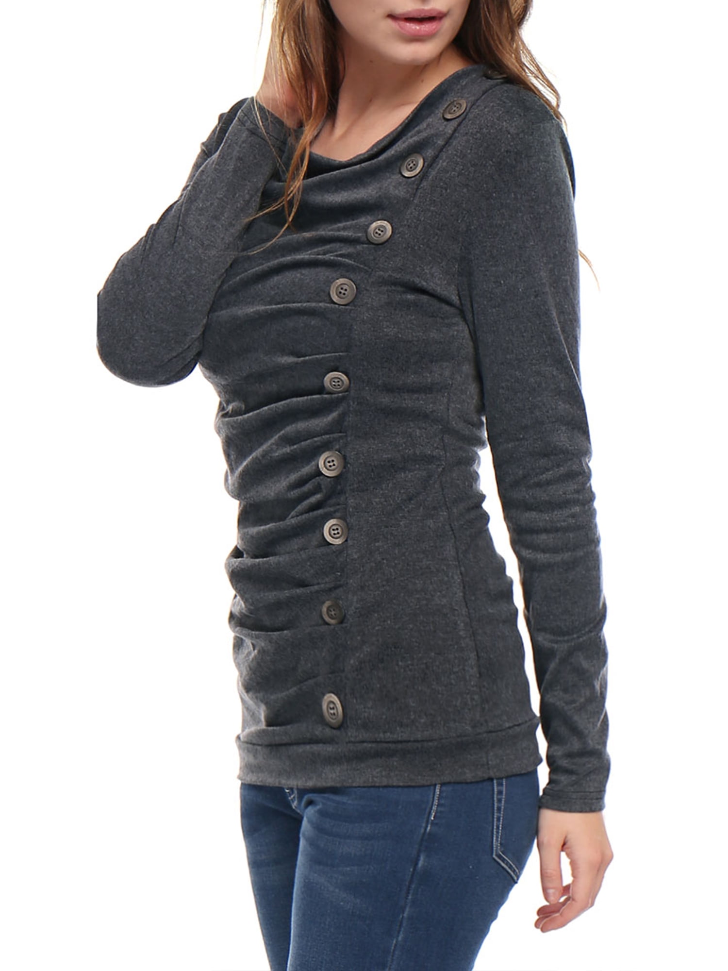DARING DIVA Women's Cowl Neck Side Ruched Tunic Top 3XL Dark Gray