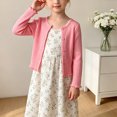 thumbnail image 2 of JFOPQVSM Girls Cardigan Button Down Knit Sweater 1-7Y Knitted Front,Scalloped Edges Long Sleeve Crew Neck Soft Stretchy for School Casual Dressy, 2 of 9
