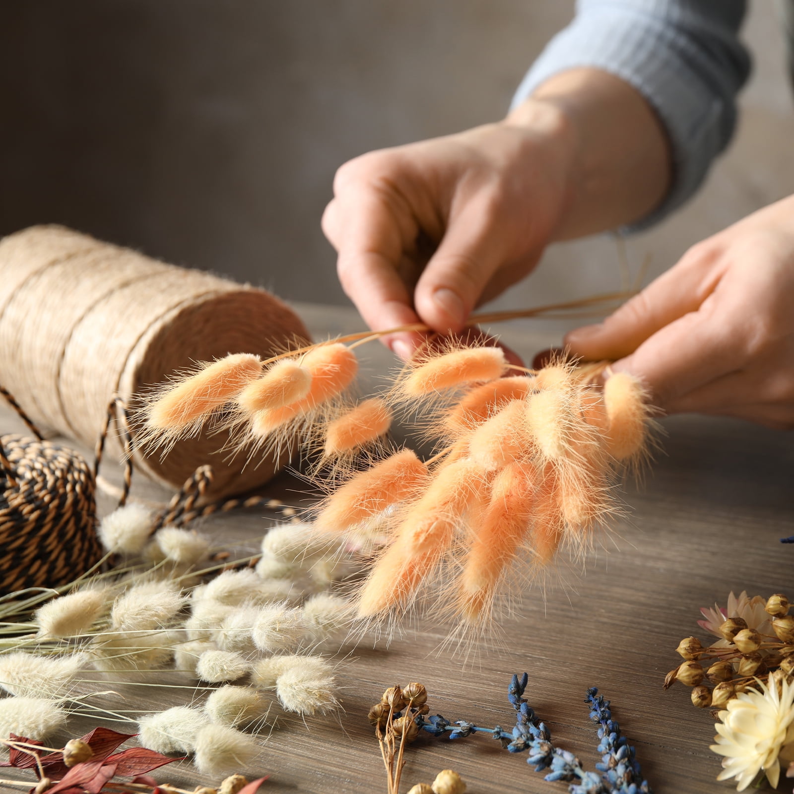 Uxcell 15.7in Bunny Tails Dried Flowers, 150pcs Pampas Grass Decor Rabbit Tail Natural Pampas Grass Bulk Fluffy Faux Pampas Grass Small Dried, Pink