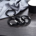 thumbnail image 3 of Personalized Mens Braided Genuine Leather Bracelet Stainless Steel Custom Beads Name Charm Bracelet For Men With Family Names, 3 of 10